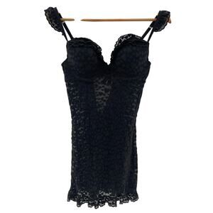 Victoria’s Secret The Lacie Lace Hearts Black Lingerie Chemise Nighty Size Large